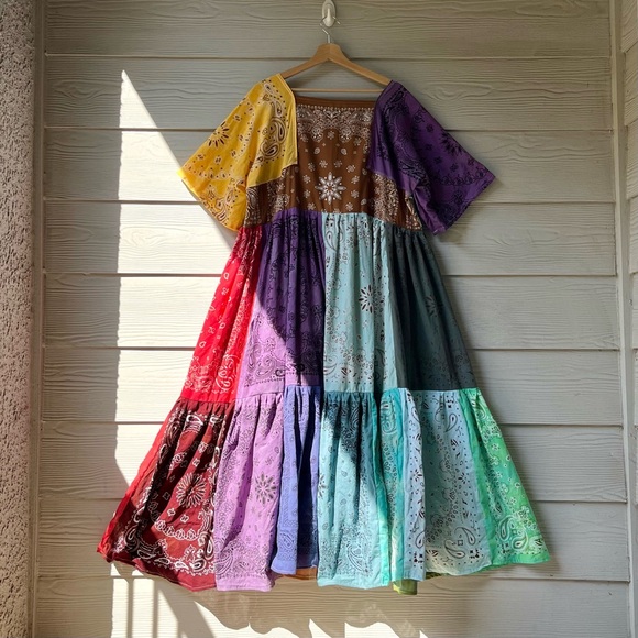 Rainbow | Handmade Earthy Voluminous Maxi Bandana Dress SKU 04294 - Picture 3 of 16